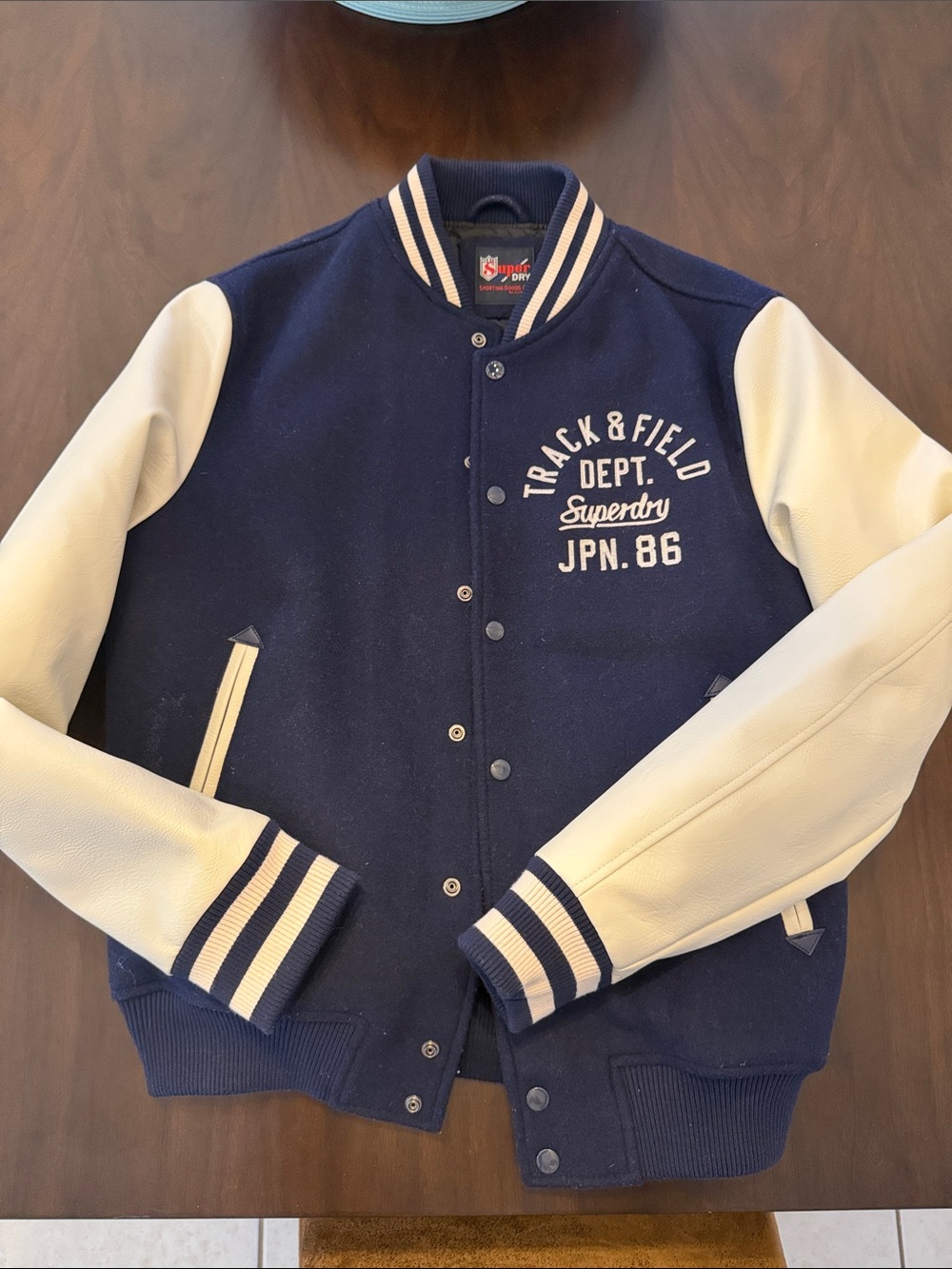 Superdry Navy and Cream Varsity Bomber Jacket- like new!
